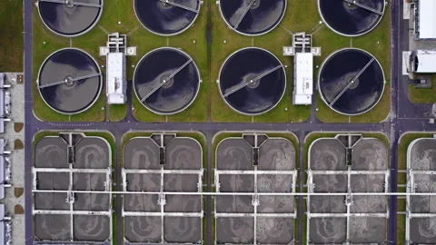 Water sewing station. A developing place. Active plants in operation. Drone Stock Footage 232664950