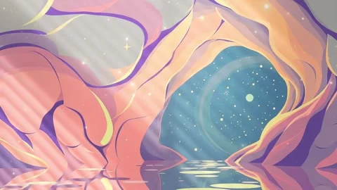 Water Side Cave Hole With Star: Cave Hole With a Star Sky View at The Back Side Stock Footage 306505205