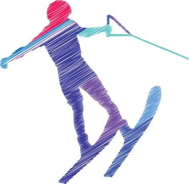Water Skier in Action. Scribble Illustration Stock Illustration