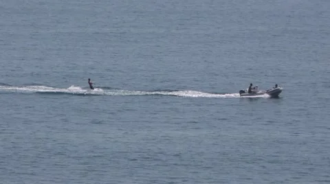 Water skier in open ocean making a turn in the Pacific by Corona Del Mar Video stock 67602003