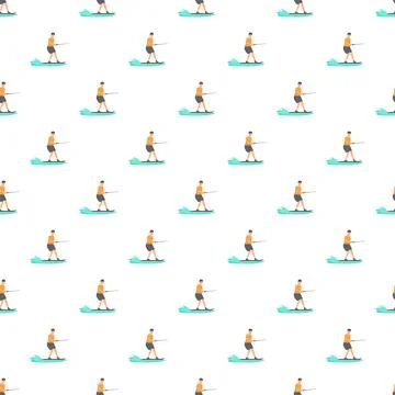 Water skier on waves seamless pattern creating summer sport background イラスト素材