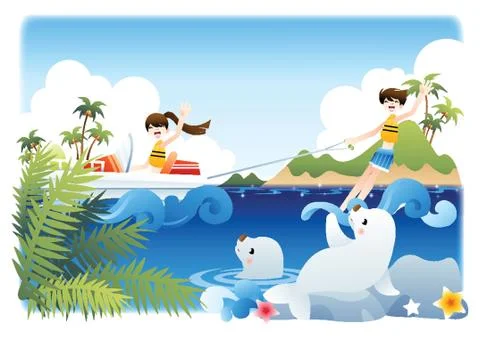Water Skiing Illustrazione stock