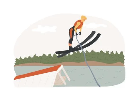Water skiing isolated concept vector illustration. Illustrazione stock