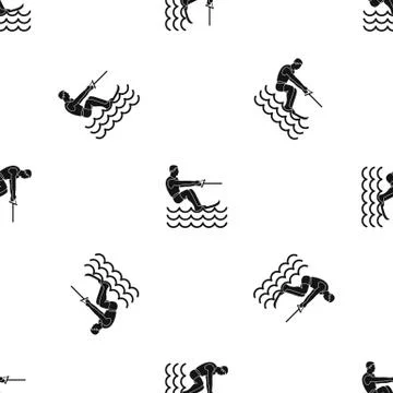 Water skiing man pattern seamless black Stock Illustration