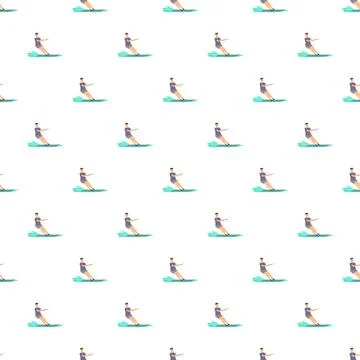 Water skiing man seamless pattern on white background Stock Illustration
