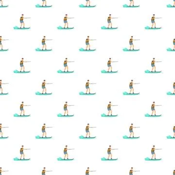 Water skiing man seamless pattern summer sports activity Stockillustratie
