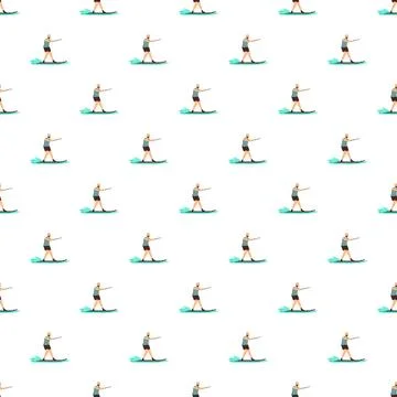 Water skiing man seamless pattern on white background Illustrazione stock