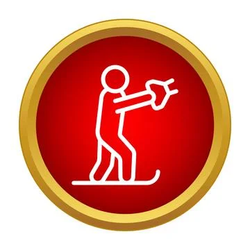 Water skiing person pulling rope on red icon Stock Illustration