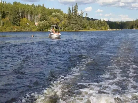 Water Skiing on the River Stock Footage 80163467