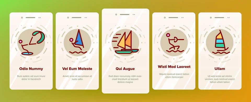 Water Skiing, Windsurfing Linear Vector Onboarding Stock Illustration