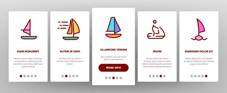 Water Skiing, Windsurfing Linear Vector Onboarding Stock Illustration