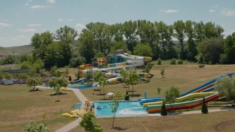 Water slide, aqua park with pool. Stock Footage 299918345
