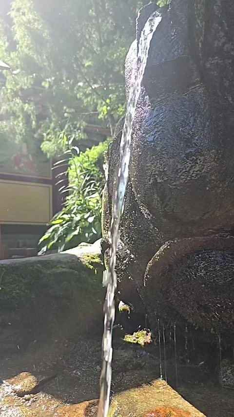 Water Slowly Flowing Down Large Rock in Nature Close Up 動画素材 336346455