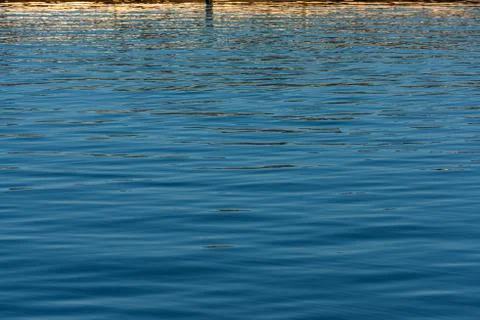Water with small waves. Reflections of blue sky and buildings. Stock Photos