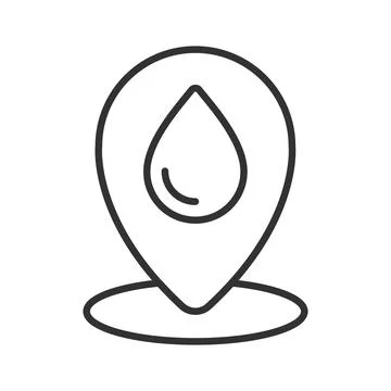 Water source and liquid location pin, icon in line design. water source location Illustrazione stock
