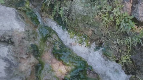 Water source in slowmotion, close up. Fresh and pure water flows Stock Footage 136560801