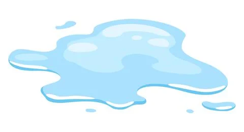 Water spill puddle. Blue liquid various shape in flat cartoon style. Vector Stock Illustration