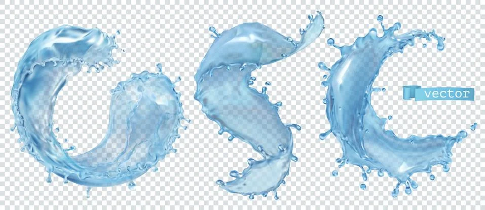 Water splash. 3d realistic vector set Stock Illustration
