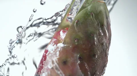 Water splash and prickly pears. Slow Motion. Video stock 55882466