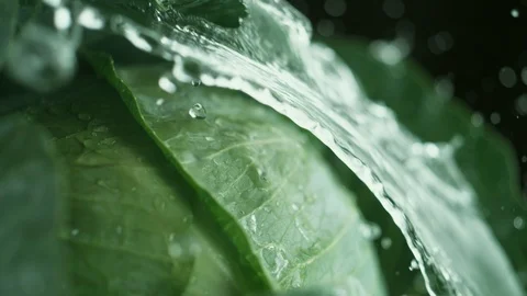 Water splash on broccoli. Slow Motion. Stock Footage 87234613