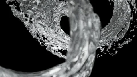 Water splash circle liquid looping on black background with reflections and Stock Illustration