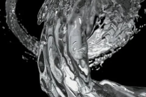 Water splash circle liquid looping on black background with reflections and Ilustração Stock