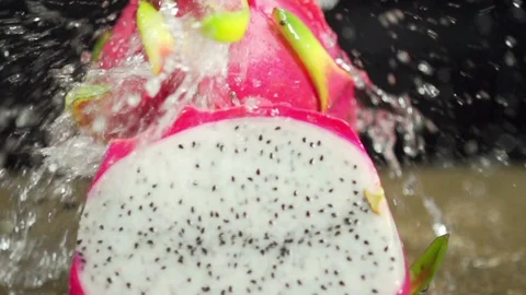 Water Splash on Dragon Fruit Aka the Pitaya Stock Footage 130142205