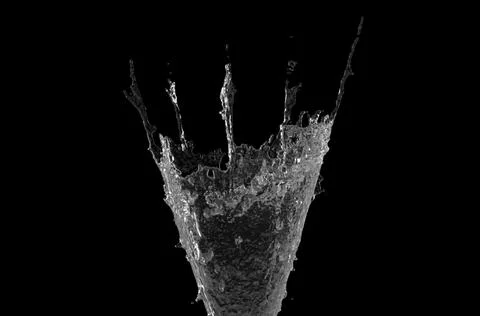Water Splash with droplets on black background. 3d illustration. Illustrazione stock