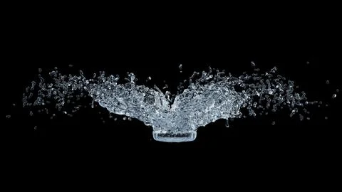Water Splash with droplets on black background. 3d illustration. Ilustración de archivo