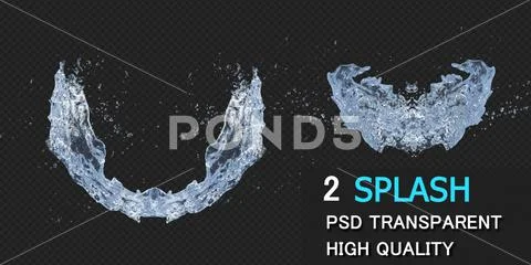 Water Splash with droplets on black background. 3d illustration. PSD Template