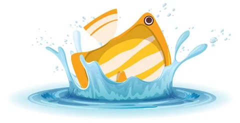 A water splash with fish on white background イラスト素材