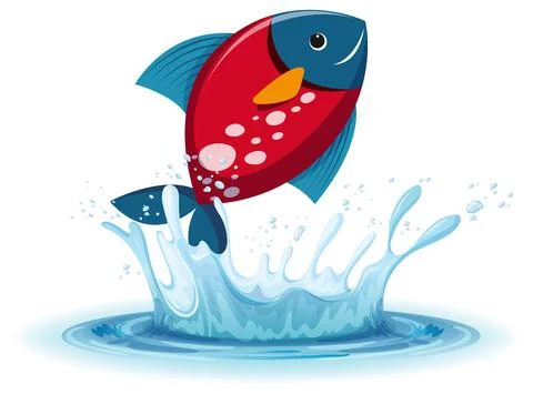 A water splash with fish on white background イラスト素材
