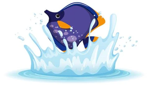 A water splash with fish on white background イラスト素材