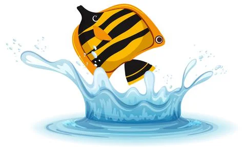 A water splash with fish on white background イラスト素材