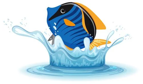 A water splash with fish on white background イラスト素材