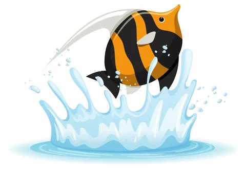 A water splash with fish on white background イラスト素材