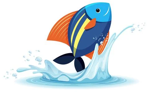 A water splash with fish on white background イラスト素材