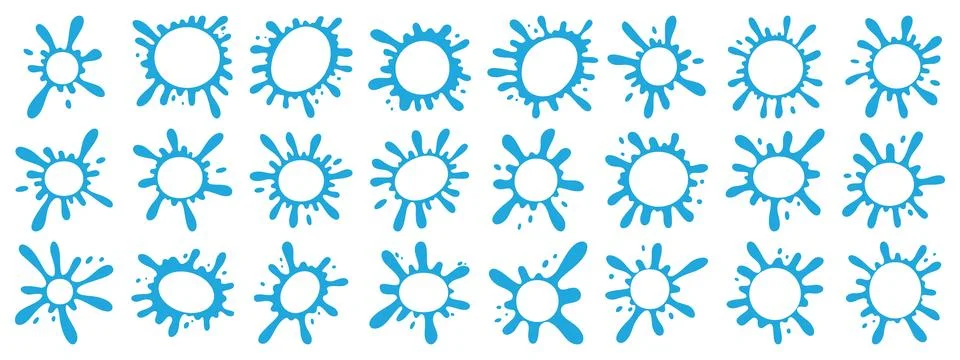 Water splash frames with wavy edges. Blue puddle shapes and rounded droplet.. Stock Illustration
