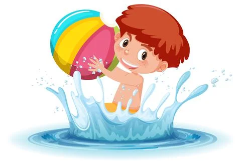 A water splash with fun boy on white background Stock Illustration