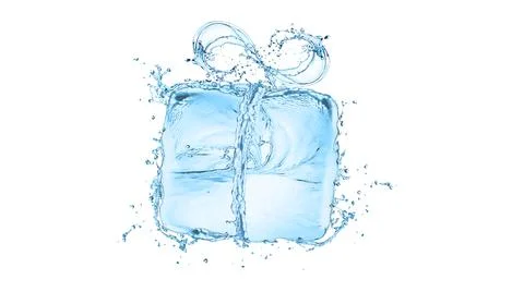 Water splash with gift box shape Stockfoto's