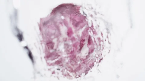 Water splash on halved red cabbage. Slow Motion. Stock Footage 87236608