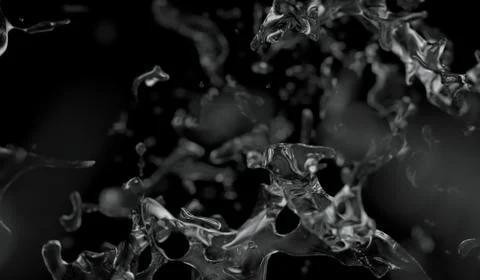 Water splash isolated on black background , 3D rendering . Illustrazione stock