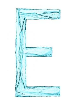 Water splash letter E with light blue color on white background Stock Illustration