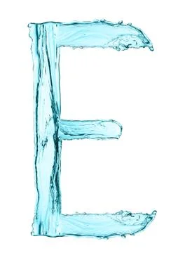 Water splash letter E with light blue color on white background Stock Illustration