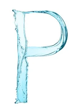Water splash letter P with light blue color on white background Stock Illustration