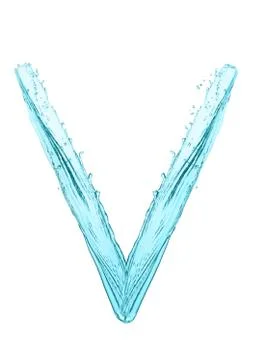 Water splash letter V with light blue color on white background Stock Illustration