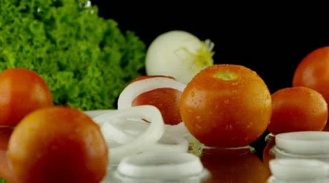 Water splash over vegetables Stock Footage 12563932