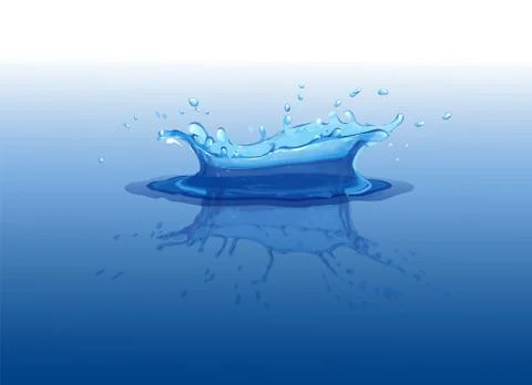 Water splash with reflection effect. Water crown from falling drop. Vector Stock Illustration