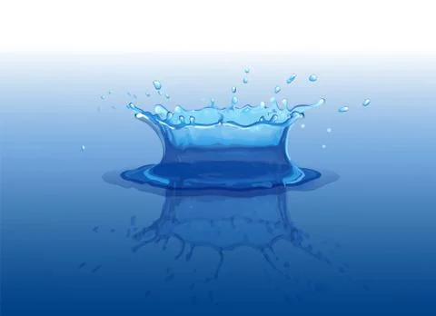 Water splash with reflection effect. Water crown from falling drop. Vector Stock Illustration