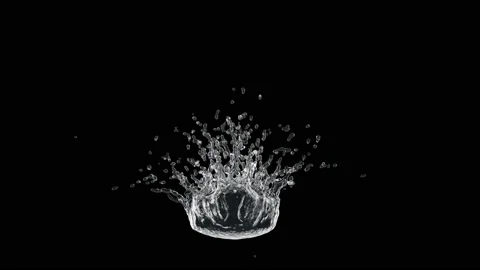 Water Splash Slow motion with droplets on black background. 3d illustration Stock Footage 156662282